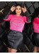 Occasion Outfit with Leather Skirt and Velvet Blouse - Code 1017 - fuchsia
