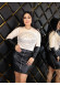 Occasion Outfit with Leather Skirt and Velvet Blouse - Code 1017 - ecru