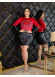 Occasion Outfit with Leather Skirt and Velvet Blouse - Code 1017 - red