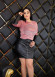 Occasion Outfit with Leather Skirt and Velvet Blouse - Code 1017 - powder pink/ dusty pink