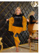 Velvet Three-Piece Pajama Set with Diamond-Embellished Pockets - Code 1016 - yellow