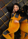 Velvet Three-Piece Pajama Set with Diamond-Embellished Pockets - Code 1016 - yellow