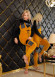 Velvet Three-Piece Pajama Set with Diamond-Embellished Pockets - Code 1016 - yellow
