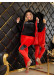 Velvet Three-Piece Pajama Set with Diamond-Embellished Pockets - Code 1016 - red