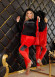 Velvet Three-Piece Pajama Set with Diamond-Embellished Pockets - Code 1016 - red