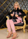 Velvet Three-Piece Pajama Set with Diamond-Embellished Pockets - Code 1016 - powder pink/ dusty pink