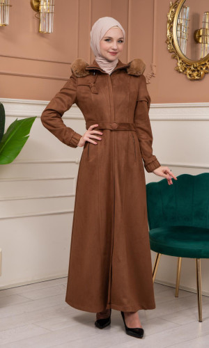 مانطو شتوي شاموا مع كبشون فرو - كود 1361 - بني