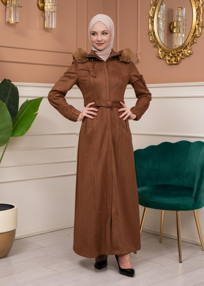 Shaomah Winter Coat with Fur Hood - Code 1361 - brown