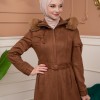 مانطو شتوي شاوماه مع كبشون فرو - كود 1361 - بني