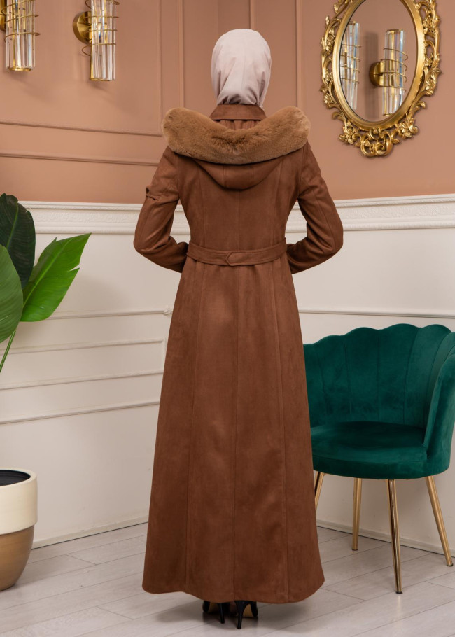 Shaomah Winter Coat with Fur Hood - Code 1361 - brown