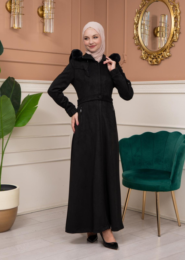Shaomah Winter Coat with Fur Hood - Code 1361 - black