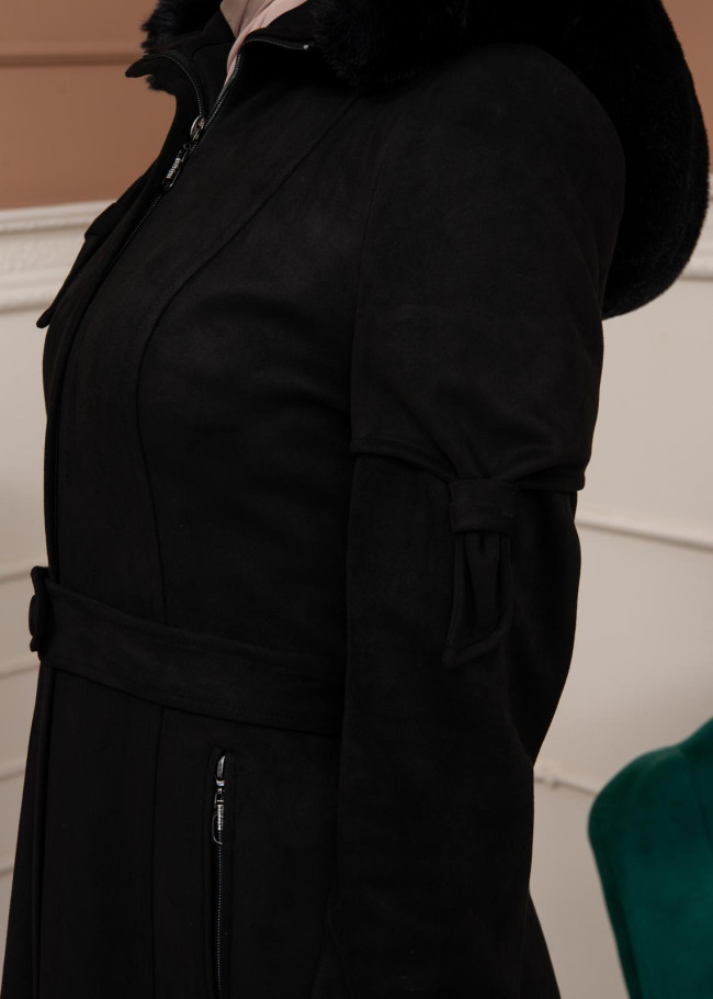Shaomah Winter Coat with Fur Hood - Code 1361 - black