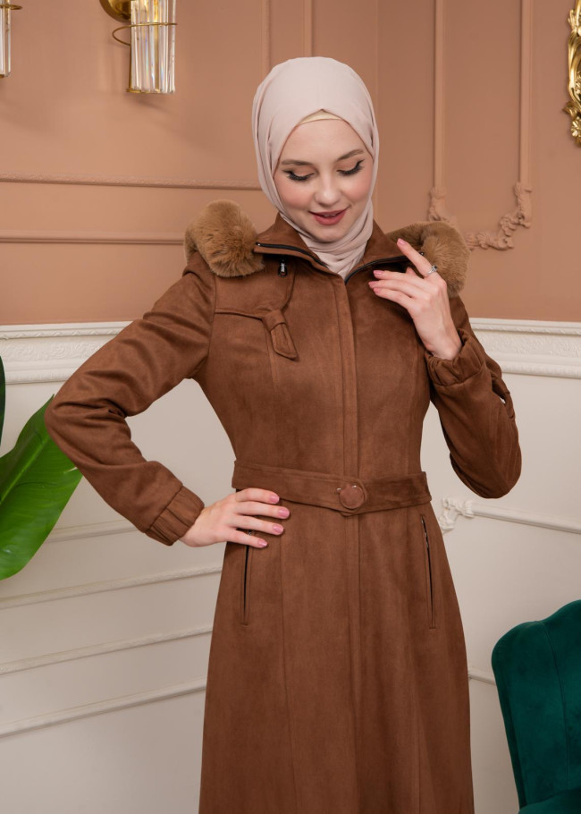 Shaomah Winter Coat with Fur Hood - Code 1361 - brown