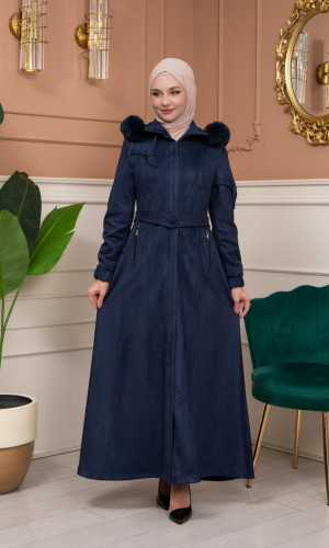 مانطو شتوي شاموا مع كبشون فرو - كود 1361 - كحلي