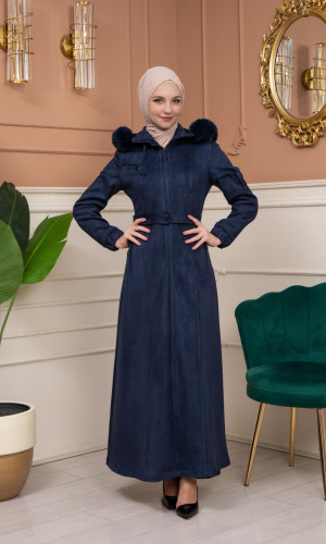 مانطو شتوي شاموا مع كبشون فرو - كود 1361 - كحلي