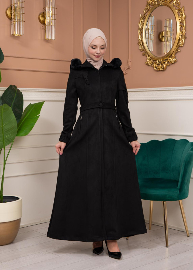 Shaomah Winter Coat with Fur Hood - Code 1361 - black