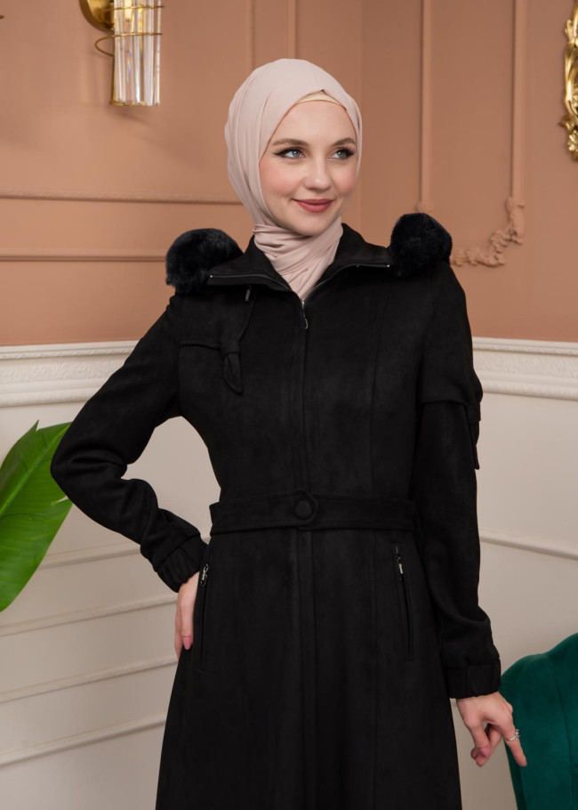 Shaomah Winter Coat with Fur Hood - Code 1361 - black