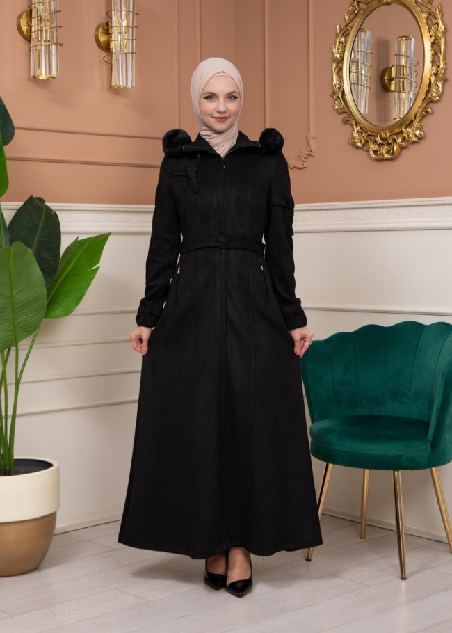Shaomah Winter Coat with Fur Hood - Code 1361 - black
