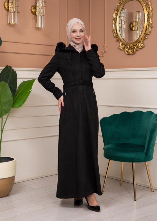 Shaomah Winter Coat with Fur Hood - Code 1361 - black
