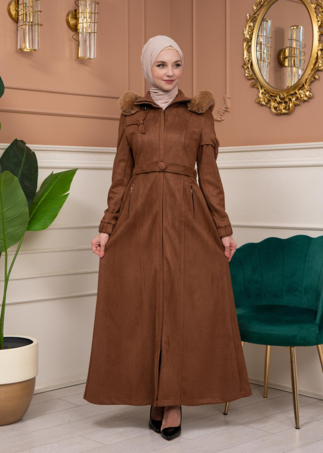 Shaomah Winter Coat with Fur Hood - Code 1361 - brown