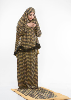 طقم صلاة ليكرا ساندي مع حقيبة للمصحف وسجادة - كود 701 - اصفر