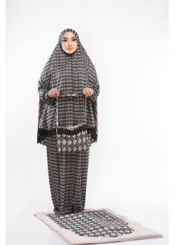 طقم صلاة ليكرا ساندي مع حقيبة للمصحف وسجادة - كود 701 - بيج