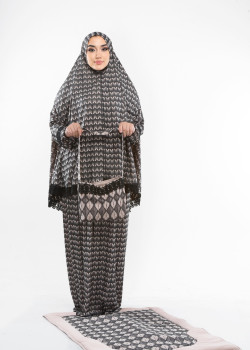 طقم صلاة ليكرا ساندي مع حقيبة للمصحف وسجادة - كود 701 - بيج