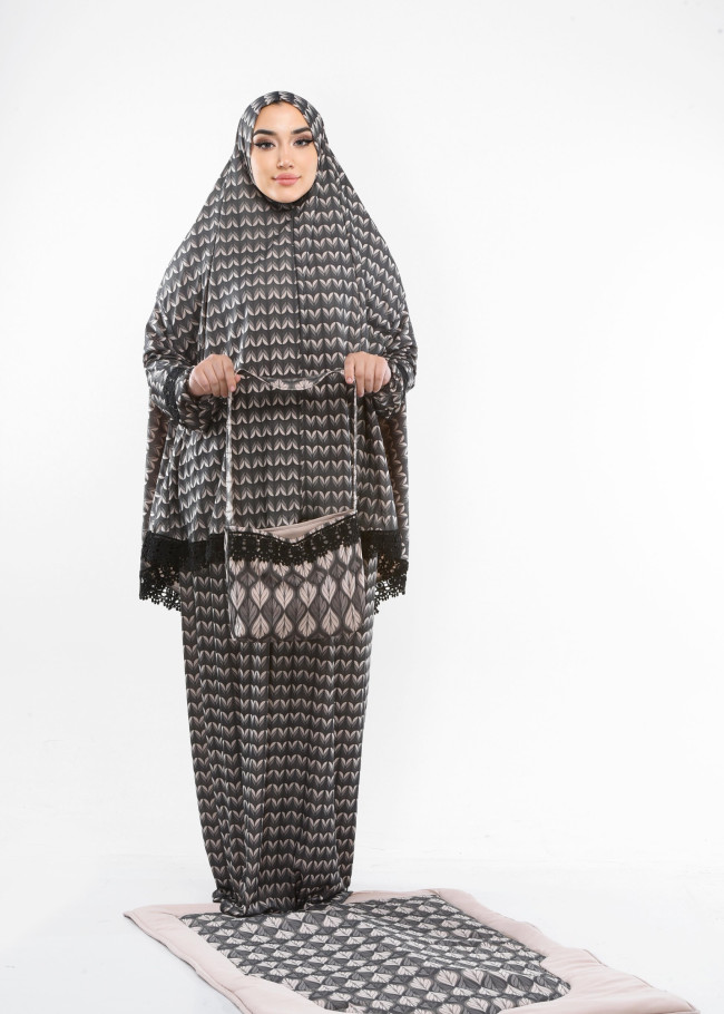 Lycra Sandy Prayer Set with Mushaf Bag and Prayer Mat - Code 701 - beige
