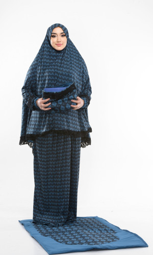 طقم صلاة ليكرا ساندي مع حقيبة للمصحف وسجادة - كود 701 - تركواز