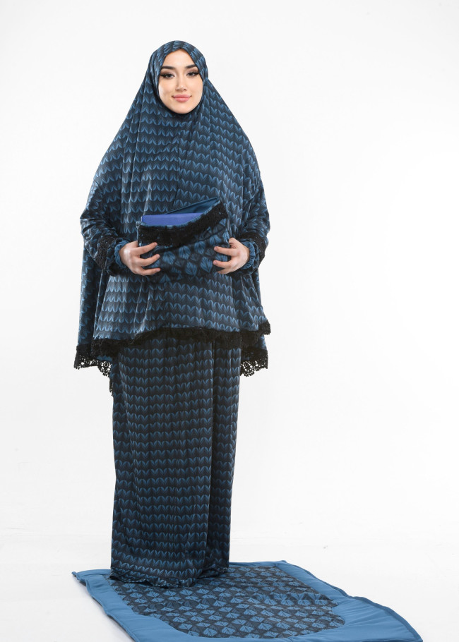 Lycra Sandy Prayer Set with Mushaf Bag and Prayer Mat - Code 701 - turquoise