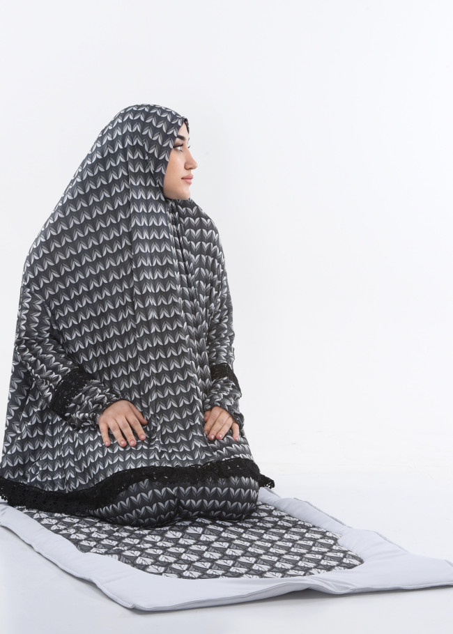 Lycra Sandy Prayer Set with Mushaf Bag and Prayer Mat - Code 701 - mint