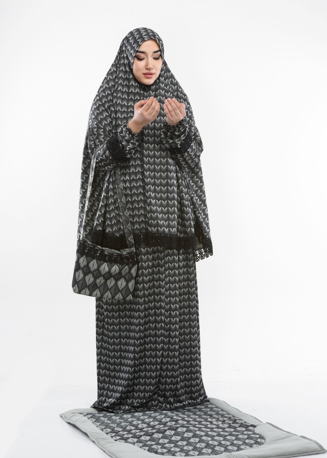 Lycra Sandy Prayer Set with Mushaf Bag and Prayer Mat - Code 701 - mint