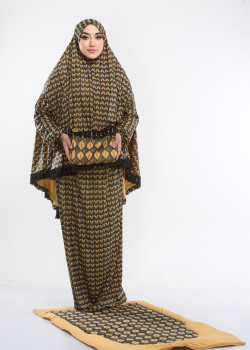 طقم صلاة ليكرا ساندي مع حقيبة للمصحف وسجادة - كود 701 - اصفر