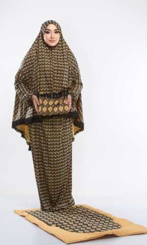 طقم صلاة ليكرا ساندي مع حقيبة للمصحف وسجادة - كود 701 - اصفر