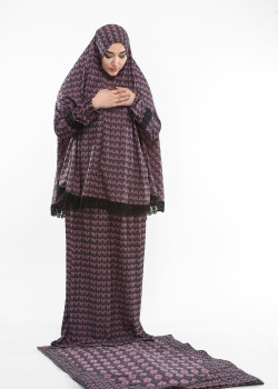 طقم صلاة ليكرا ساندي مع حقيبة للمصحف وسجادة - كود 701 - موف