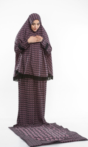 طقم صلاة ليكرا ساندي مع حقيبة للمصحف وسجادة - كود 701 - موف