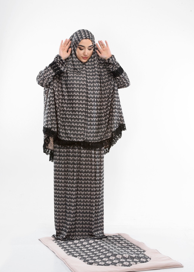 Lycra Sandy Prayer Set with Mushaf Bag and Prayer Mat - Code 701 - beige