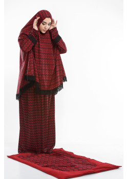 طقم صلاة ليكرا ساندي مع حقيبة للمصحف وسجادة - كود 701 - خمري