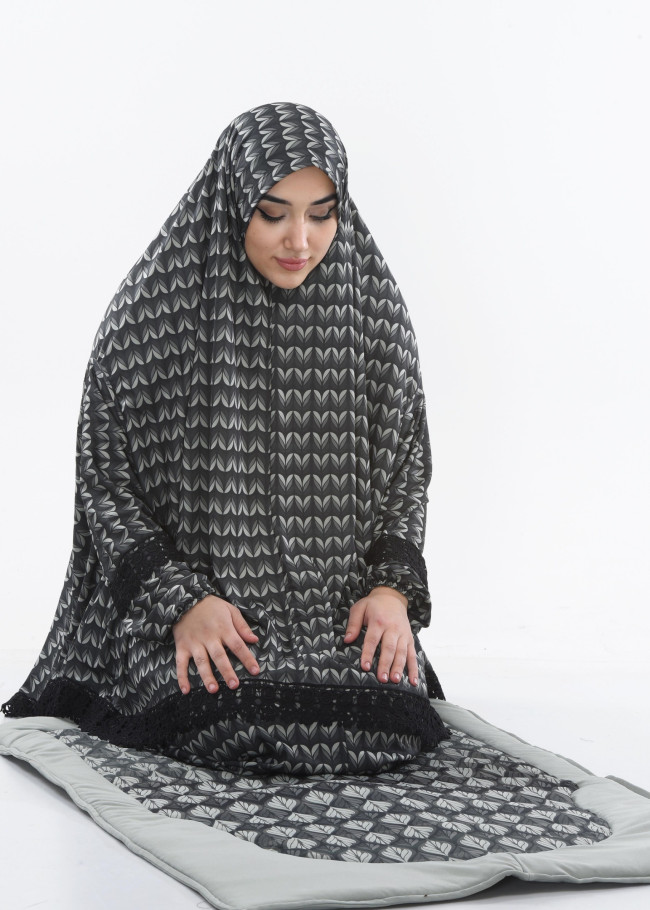 Lycra Sandy Prayer Set with Mushaf Bag and Prayer Mat - Code 701 - mint