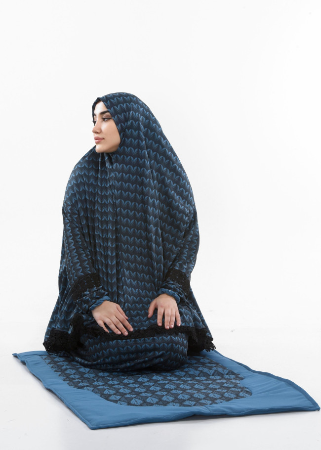 Lycra Sandy Prayer Set with Mushaf Bag and Prayer Mat - Code 701 - turquoise