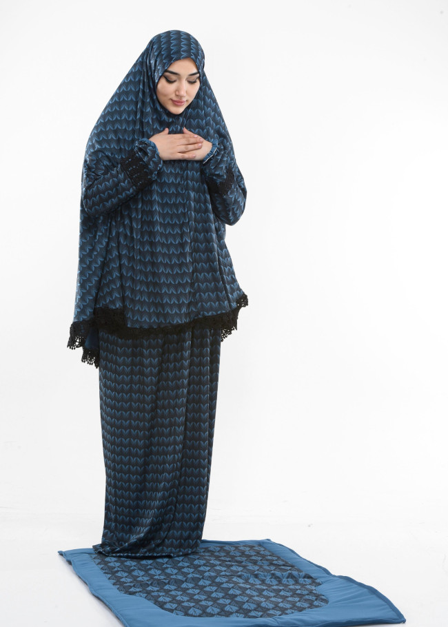 Lycra Sandy Prayer Set with Mushaf Bag and Prayer Mat - Code 701 - turquoise