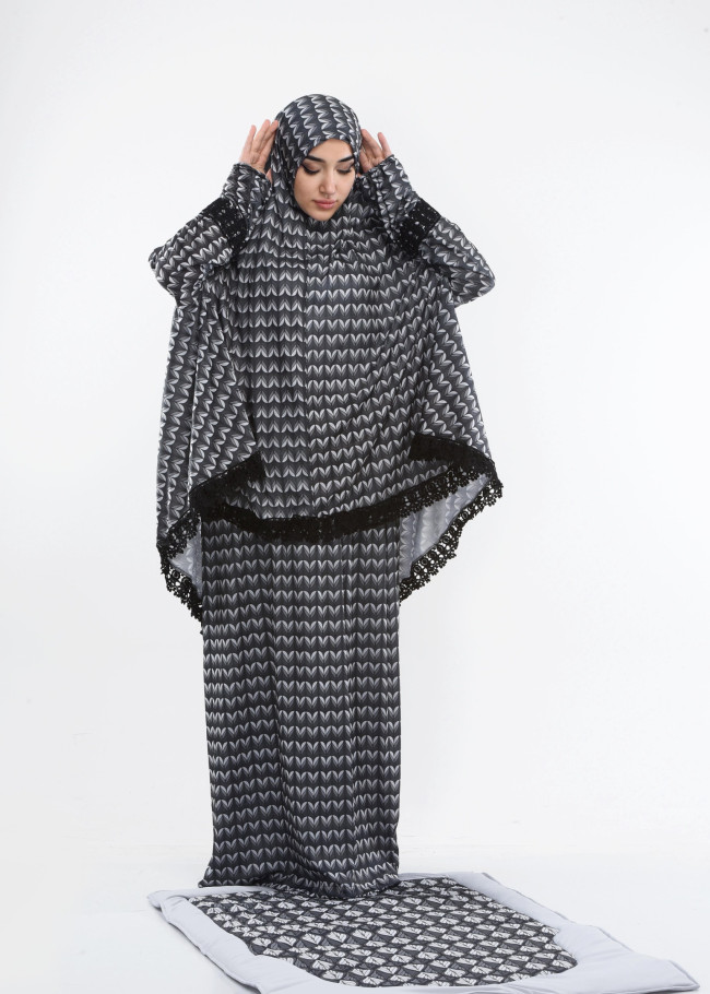 Lycra Sandy Prayer Set with Mushaf Bag and Prayer Mat - Code 701 - mint