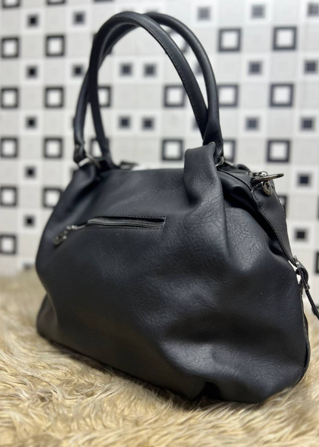 Elegant Leather Handbag with Studs - 970 - black