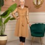 Mohair Felt Coat with Leather Sleeves and Fur Hood 1364 - tan