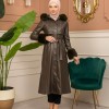 Trench Coat with Treated Leather Code 1365 - Khaki