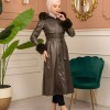 Trench Coat with Treated Leather Code 1365 - Khaki