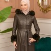 Trench Coat with Treated Leather Code 1365 - Khaki