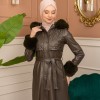 Trench Coat with Treated Leather Code 1365 - Khaki