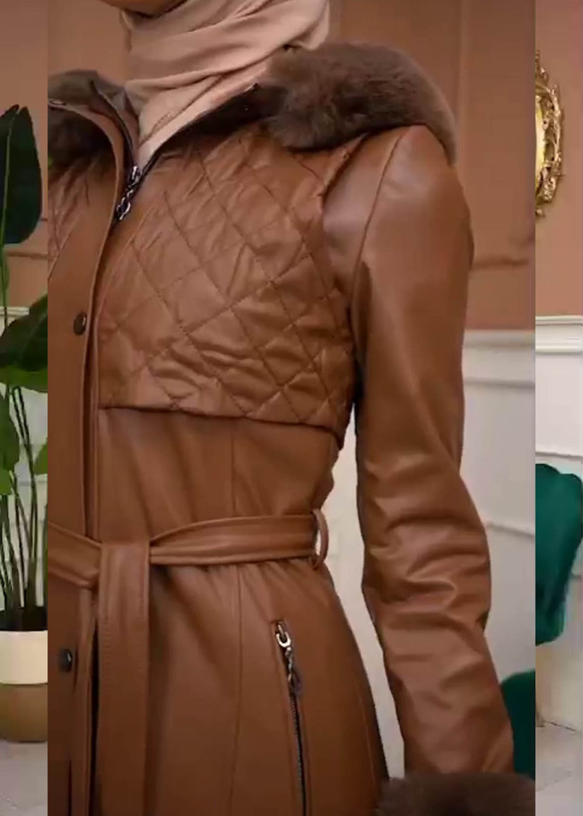Trench Coat with Treated Leather Code 1365 - tan