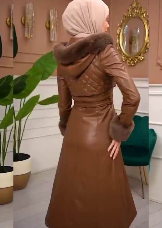 Trench Coat with Treated Leather Code 1365 - tan
